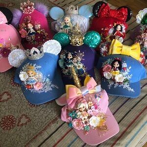 Hand-Embellished Kids Character Cap — Pink, Blue, Purple, Red & Teal Options